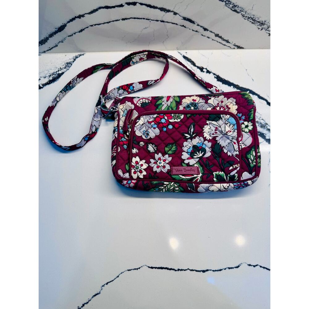 Vera Bradley Quilted Crossbody Bag Floral Burgundy Small Purse Retired Pattern